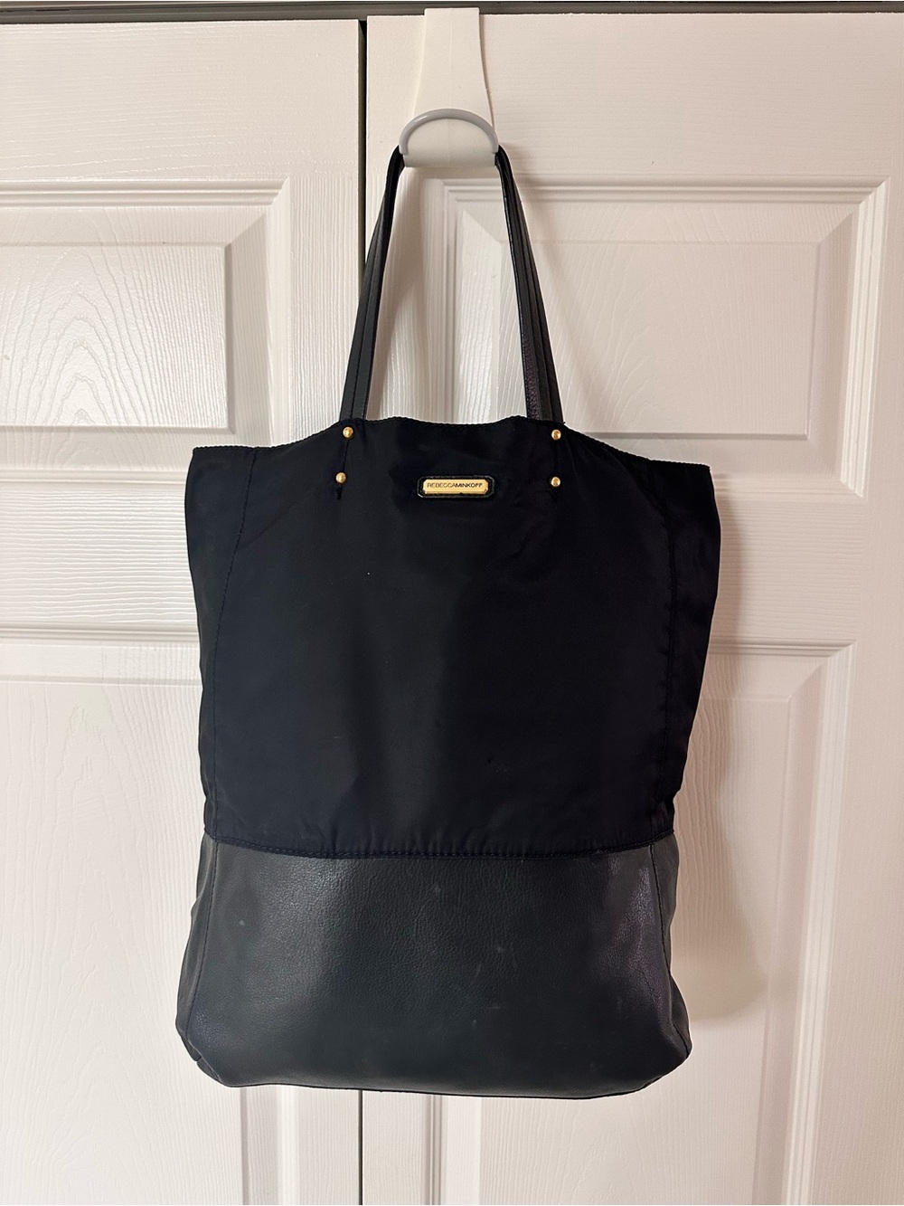 Rebecca Minkoff Navy Blue Leather and Nylon Large Foldable Tote